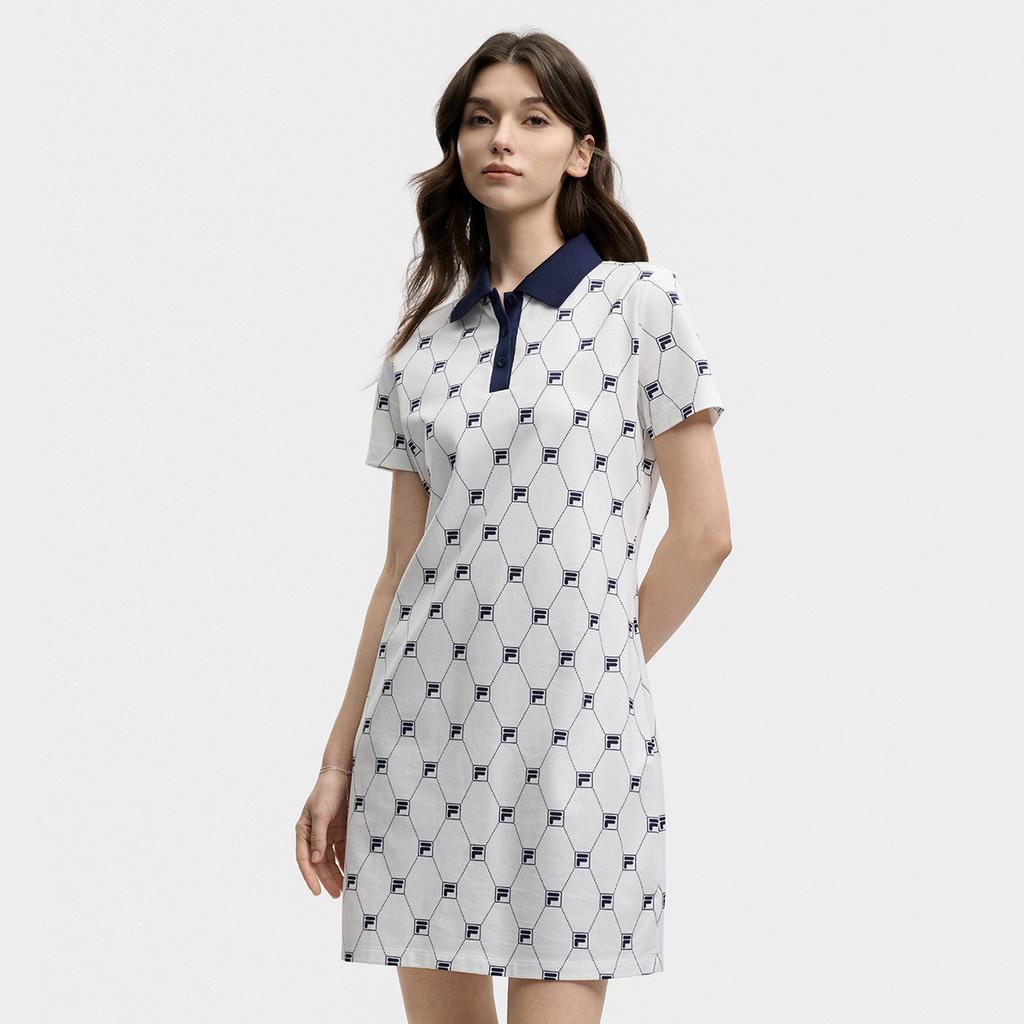 FILA Original Fashion Classic All Over Print Vintage Casual Elegant Simple Knit Polo Dress Women dresses F51W629307FZB