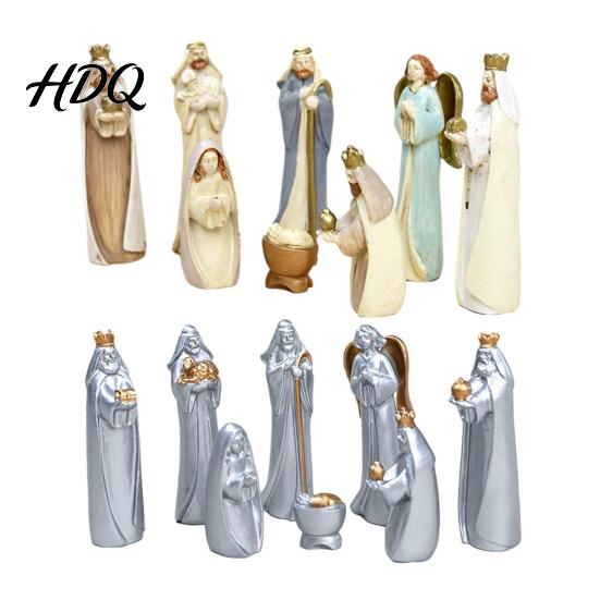 Christmas Manger Set 8 Pcs Resin Nativity Figurines Set Christian Scene Figures Painted Statues Religious Tabletop Miniature for Holiday Indoor