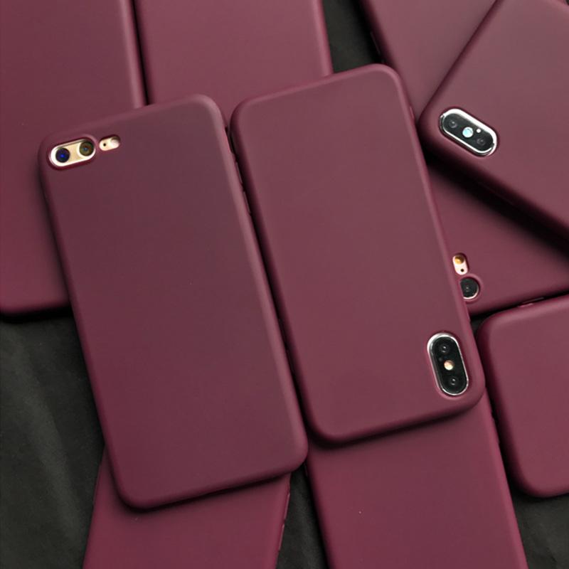 Wine Red Matte Phone Case For Iphone XS Max XR X 11 12 Pro Max 8 7 6S 6 Plus SE 2020 Silicone Solid Color Soft TPU Back Cover