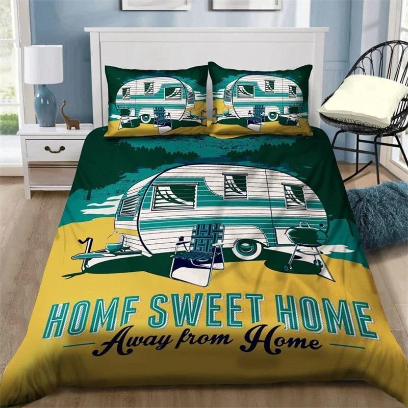 Camping Car Duvet Cover Travel Theme Bedding Set Cartoon Animal Camping Comforter Cover Full King For Teens Adult Camper Gifts