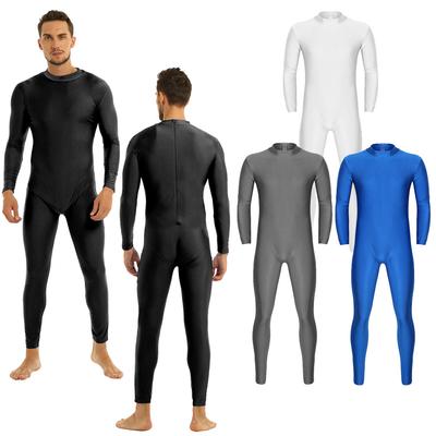 Body intero da uomo, collo alto, spandex, manica lunga, body unitario