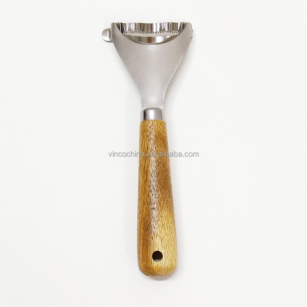 Manual Stainless Steel Kitchen Gadgets Set Wooden Handle Includes Ginger Grater Garlic Zester Peeler-Dishwasher Safe
