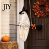 Zacht Gloeiend Spooklicht Halloween Hangend Buiten Decoratie, Spookachtige LED Omhoog Heks Warm Geel Decor op Bezemsteel voor Huis, Boom, Veranda, Terras,