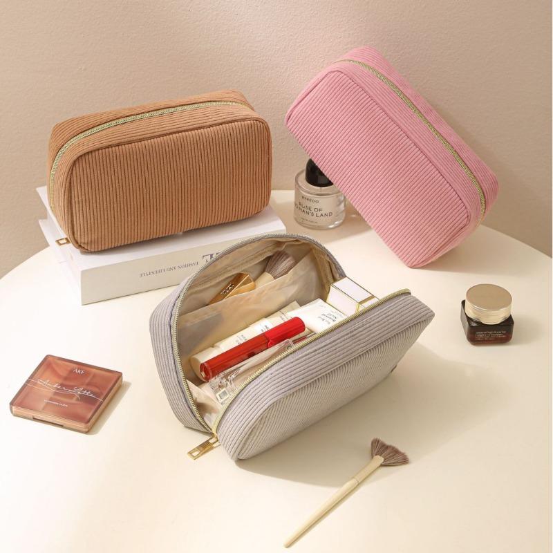 1pcs Minimalist Corduroy Makeup Bag Portable Clutch Large Capacity Travel Cosmetic Storage Bag Toiletry Pouch