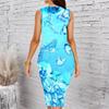 Women Plus Size Crew Neck Sleeveless Midi Dress Oil Painting Style Daisy Butterfly Floral Print Bodycon Dress