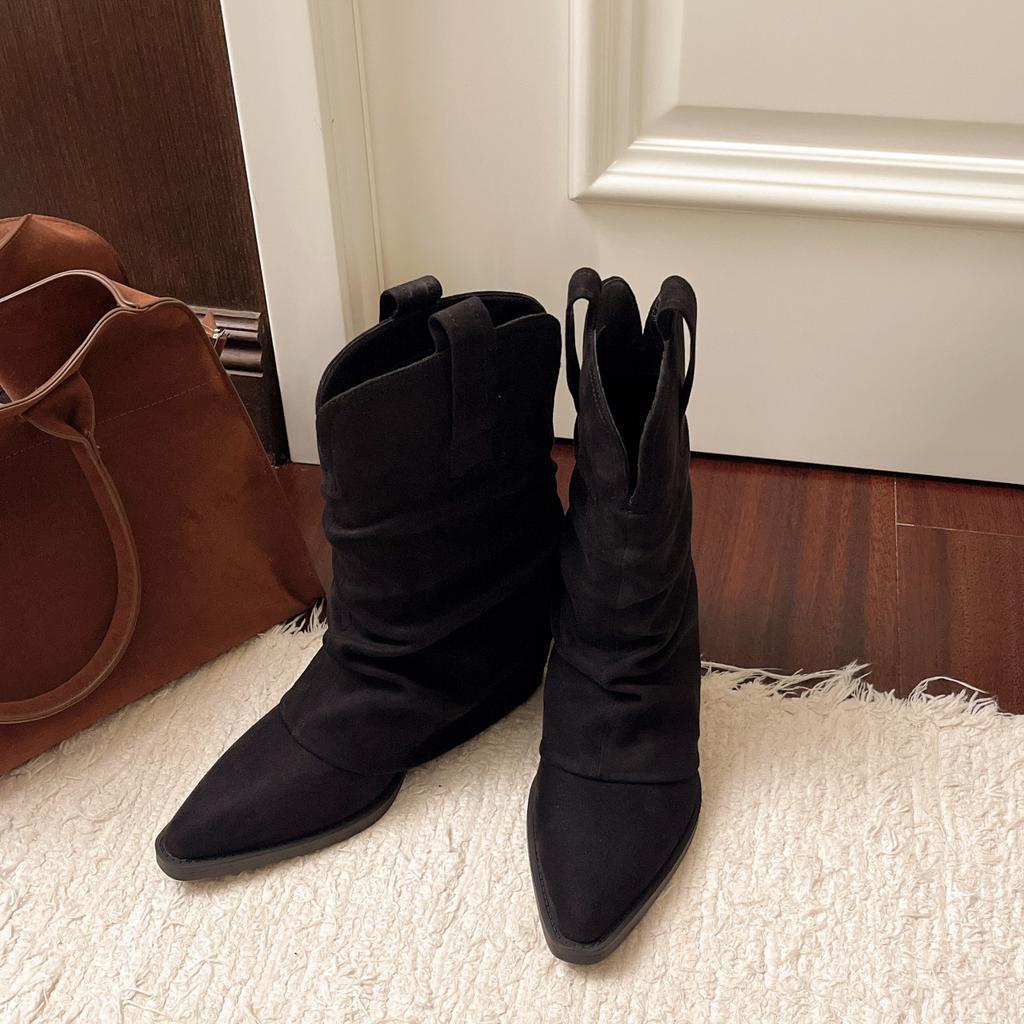 Women's Short Boots 2026 Autumn Winter Velvet High Heel Western Style Fashionable Ankle Boots for Ladies Spring Autumn Season
