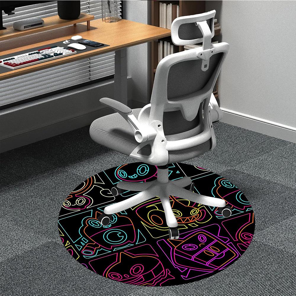 1pc Neon Characters cyber Office Round Area Rug, Indoor Mat Suitable For Office, Under Office Chairs Bedroom Living Room Home Decor, Room Deco