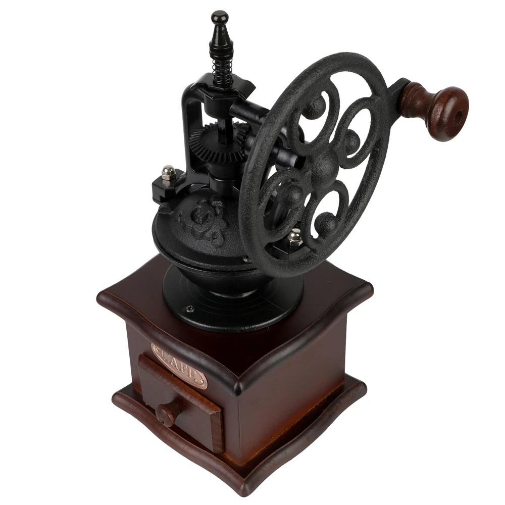 Wood Coffee Mill Burr Hand Cranked Coffee Grinding Machine Vintage Coffee Bean Grinder  Gift