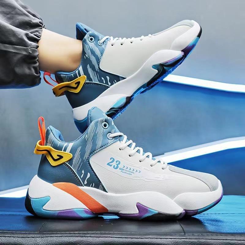 Manufacturer men's shoes 2025 spring new high-top lace-up thick-soled trend men's sports shoes non-slip and wear-resistant