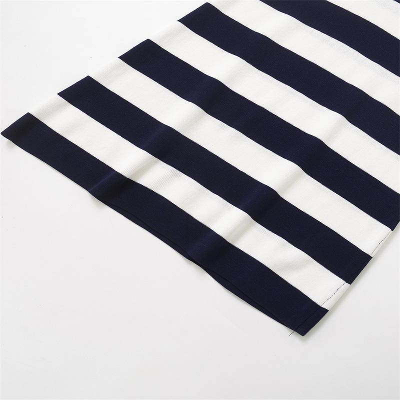 2026 New Women's European & American Style Striped Sleeveless Knit Lapel Dress