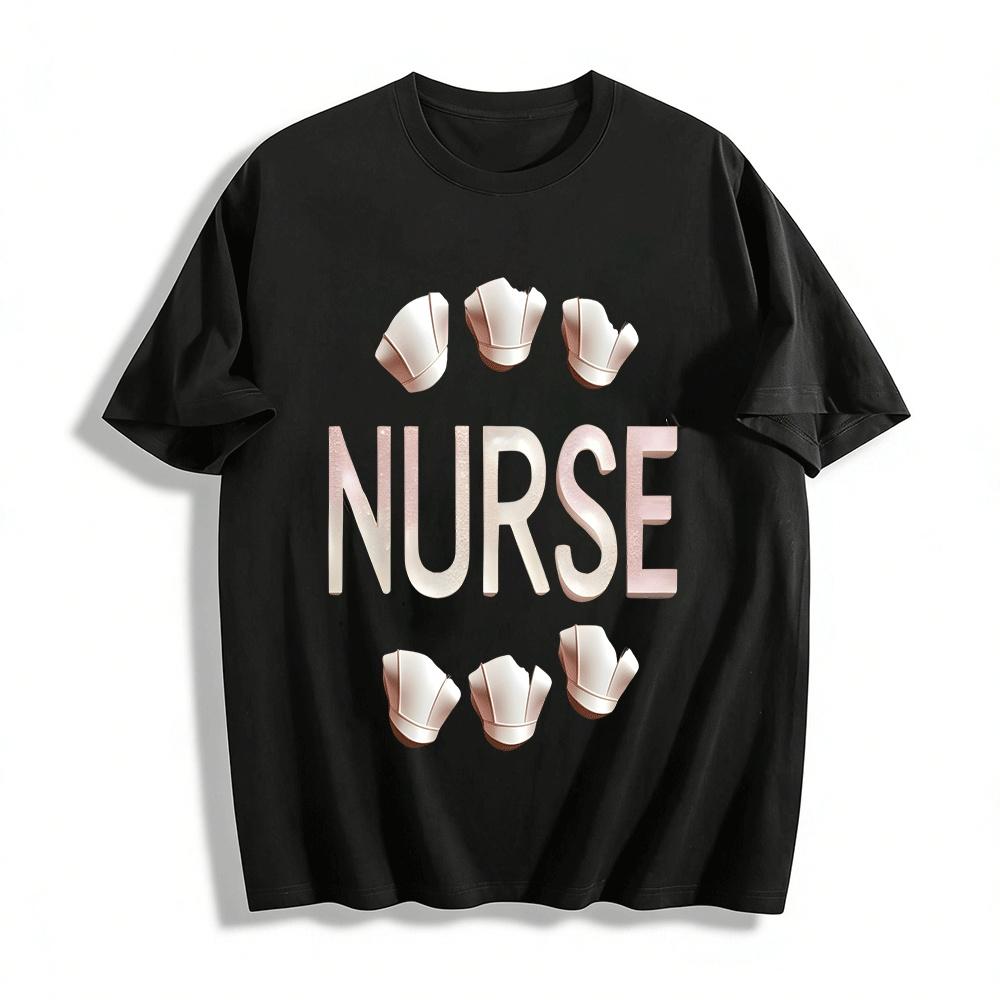 Gradient Pink Print Casual Top Nurse Themed Crewneck Tee Pure cotton T-shirt XXS