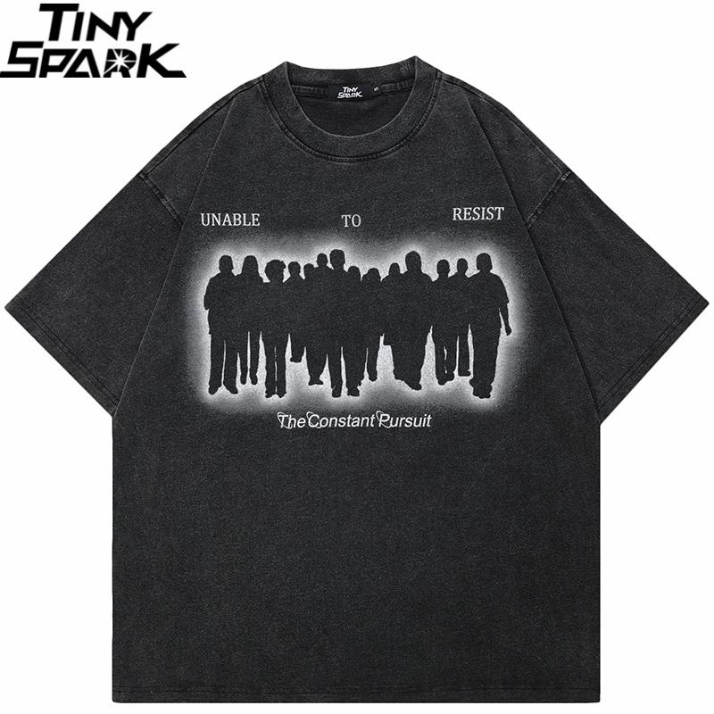 Hip Hop Gewaschenes Schwarzes T-Shirt Streetwear Vintage Grafik Team Shadow T-Shirt Baumwolle Hipster Unisex T-Shirt Herren Oberteile T-Shirts YK