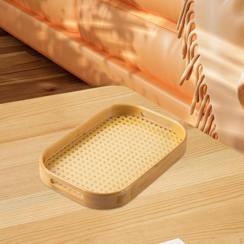 Bamboo Serving Tray Breakfast with Handles Fruit Dessert Dinner for Countertop Coffee