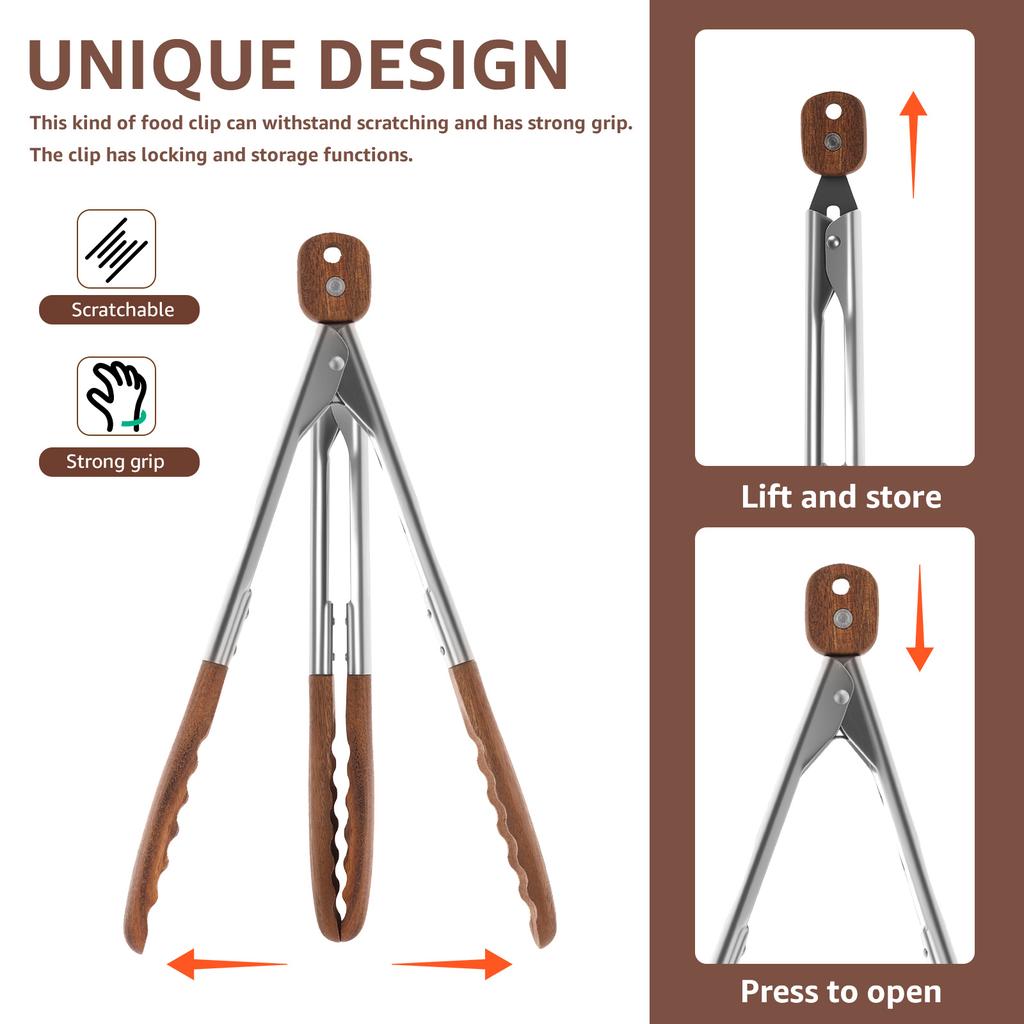 2/3 Pcs Food Tongs Walnut Wood Kitchen Cooking Tong Heat Resistant Ergonomic BBQ Foods Tong for BBQ Cooking Kitchen Accessories