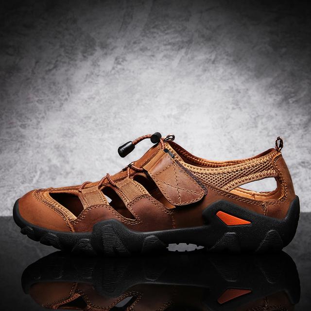 Summer Luxury Sandals Men Breathable Genuine Leather Outdoor Sandalias Trekking Casual Beach Shoes Male Loafers Big Size 38 -48