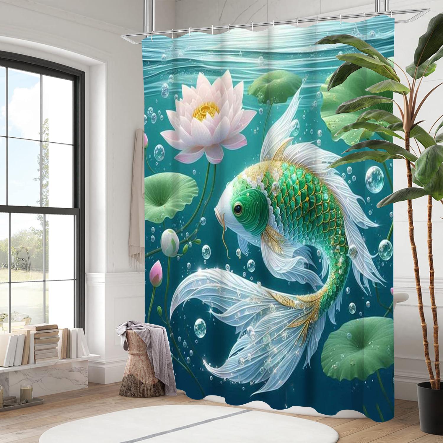 

Занавеска для ванной с рисунком лотосов и рыб, водонепроницаемая, с 12 крючками, домашний декор, бесплатная доставка 180x180cm curtain синий