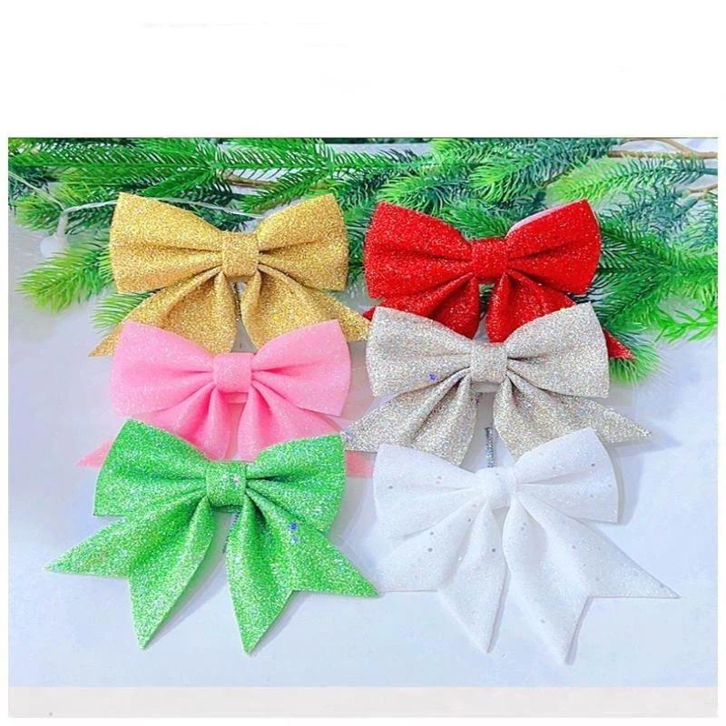 1/2PCS Large Red Gold Sparkling Bow Glitter Christmas Ribbon Bowknot Xmas Tree Hanging Ornaments New Year Home Decoration