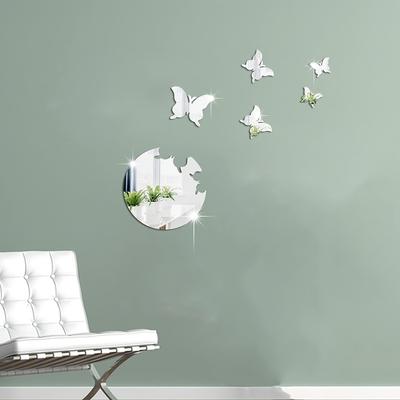1 juego de pegatinas de pared acrílicas con diseño de mariposas revoloteando y espejo creativo para decorar el fondo de la sala de estar.