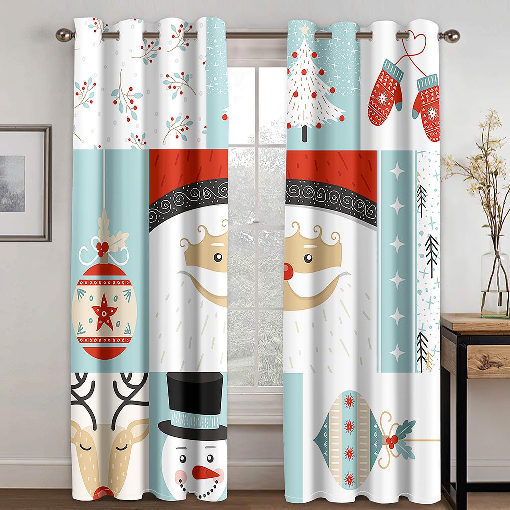 Cartoon Large Image Santa Claus Kawaii Curtain Decoration Christmas Festive Atmosphere Curtain Elk Christmas Tree Pattern