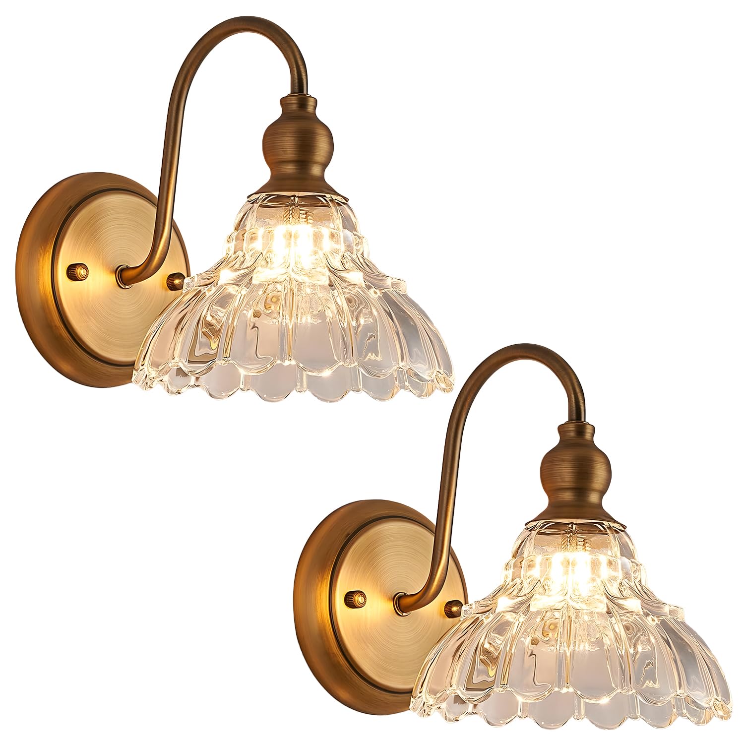 

KCO Lighting Nordic Vintage Wall LightBracket Light, Crystal Glass, 2-Light Set, 2-Way Installation, Three-Color Dimmable, E12, Rust-Resistant, Ideal