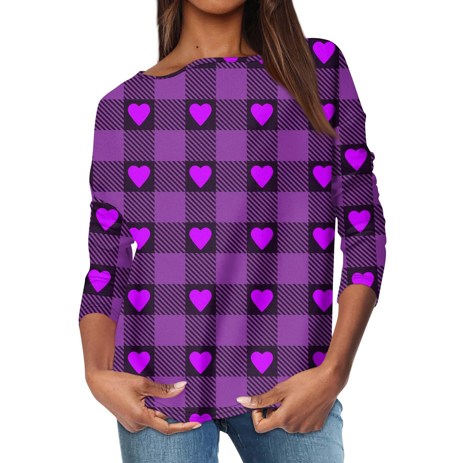 

Жіночий повсякденний вільний топ з круглим вирізом і довгими рукавами з принтом M фіолетовий