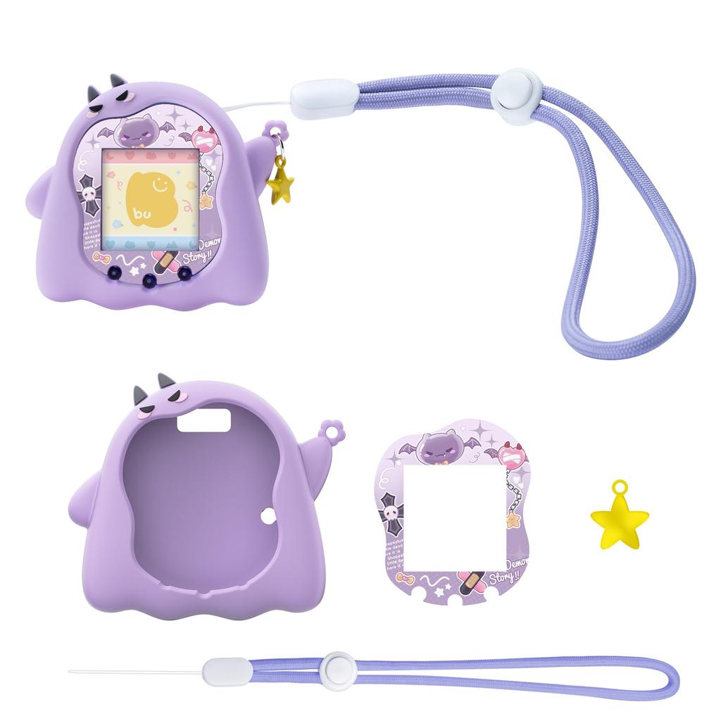 BUBBLELOGUS Tamagotchi Silicone Protective Cover Cute Case Compatible with Charging Port Wrist Strap Stickers Included [For Uni] & (Purple)
