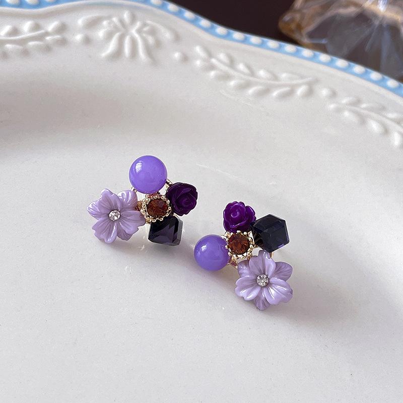 Colorful Flower Stud Earrings for Women Wedding Party Elegant Jewelry Crystal Acrylic White Black Blue Purple Geometry Jewelry