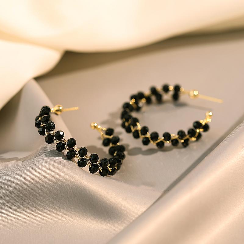 2026 Fashion Double-layer Black Crystal Woven Hoop Earrings South Korea Simple Accessories Party For Women's Luxury Jewelry