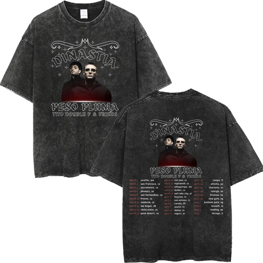 Vintage Washed Rapper Peso Pluma Poster Graphic T Shirt Men Women Fashion Hip Hop Tshirt High Quality Cotton Oversized Tshirts