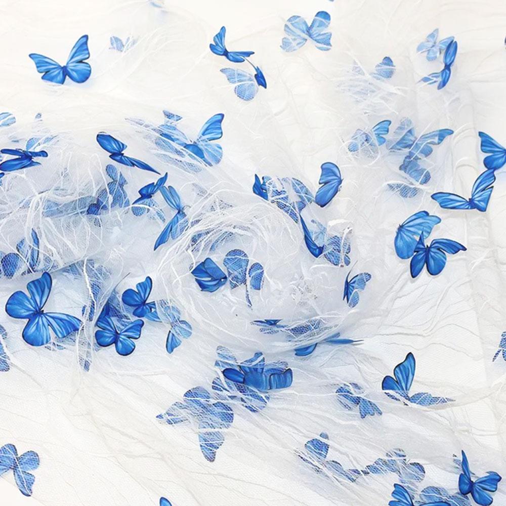 High Quality Black Transparent Blue 3D Butterfly Flower Lace Mesh Fabric Wedding Dress Fashion Costume Designer Embroidery Tulle