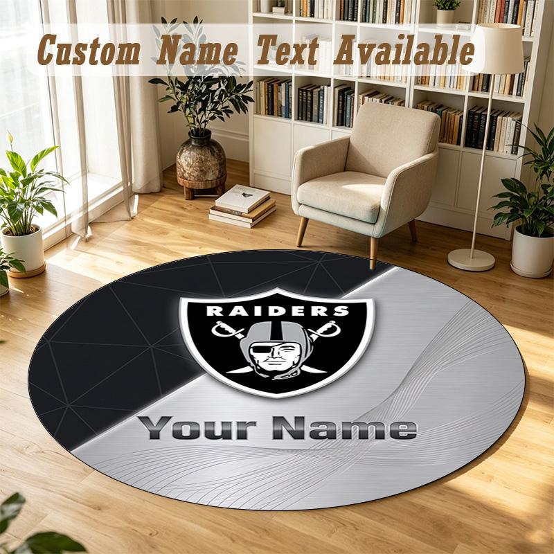 Round Rug Custom NameLas Vegas Raiders Pattern Non Slip Carpet Home Floor Decor