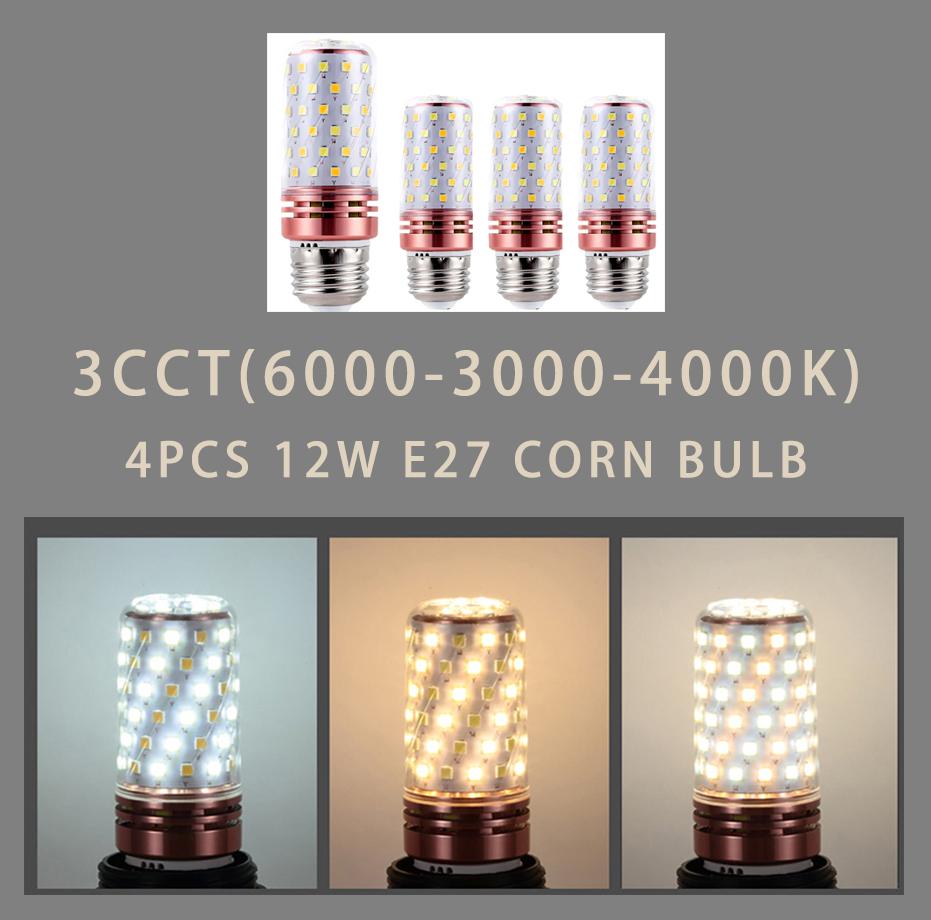 

4pcs E27 LED Corn Bulbs 220V 12-16W No Flicker SMD2835 Energy Saving for Home Indoor Lighting 4PCS 12W 3CCT