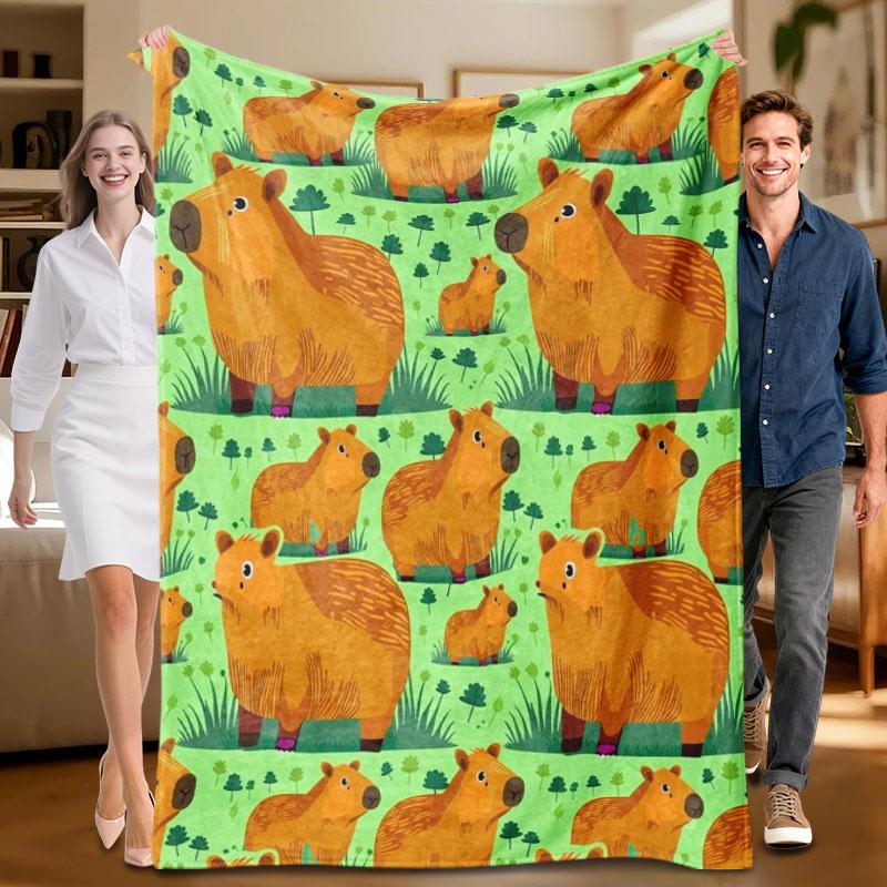 

1 piece Capybarathemed green plush blanket soft suitable for sofa bed office allseason use 75x100cm