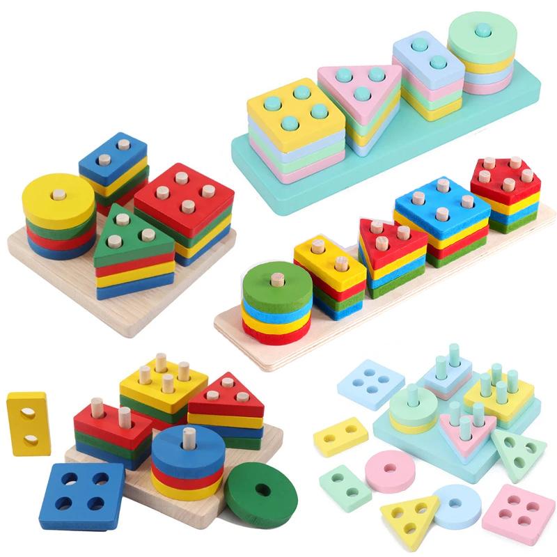 Baby Montessori Puzzle For Children 1 To 3 Years Wooden Toys Building Blocks Learning Educational Toys Color Shape Match Puzzle