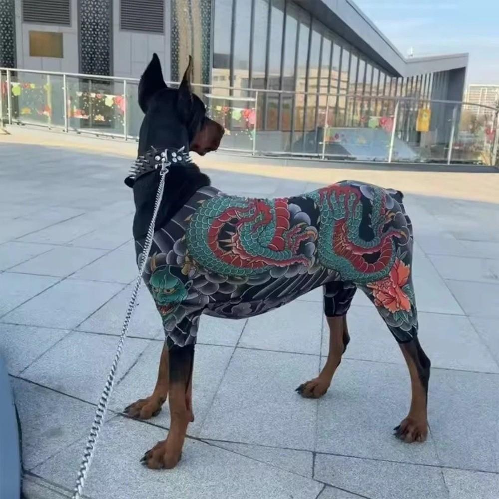 Fashion S-9XL Dog Tattoo Clothes Doberman Pinscher Elastic Pet Tattoo Shirt Anti-mosquito Soft Cat Tattoo Vest Four Seasons