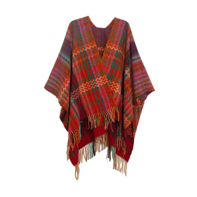 

Retro Plaid Warm Shawl with Sleeves