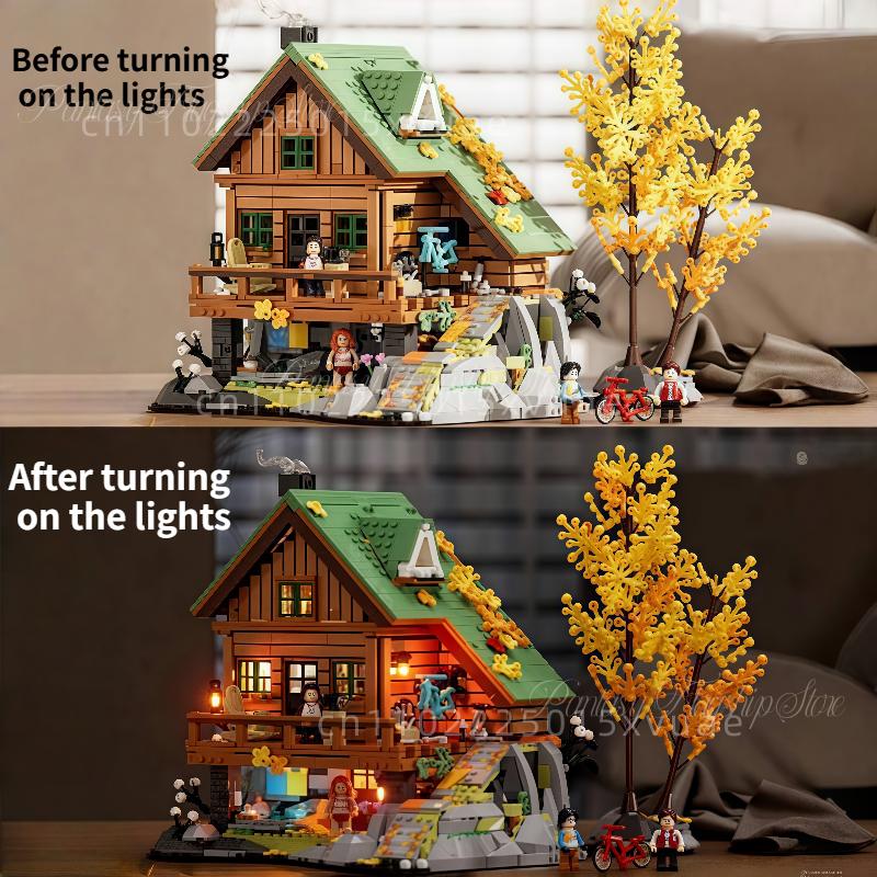 Mountain Hut Building Blocks Autumn Mountain Architecture Assembly Model Decoration Toys Collection Children's Birthday Gifts