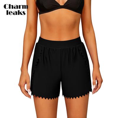 Women Sports Swimming Trunks Ladies Bikini Bottom Boy Shorts Curved Edge  Skinny Swim Shorts Swimwear Bottom