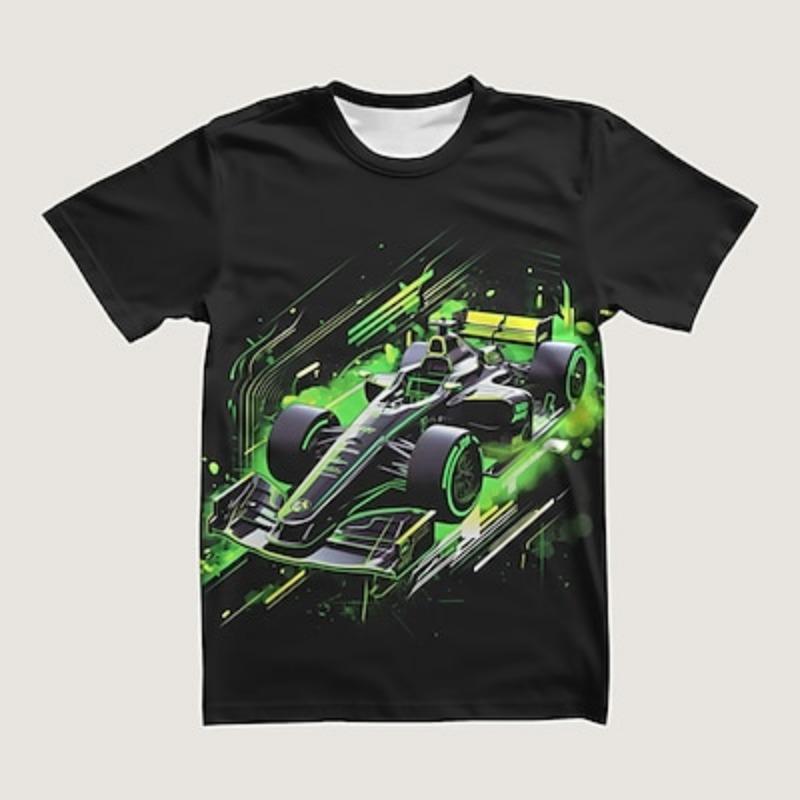 Magliette 3D Auto Moto per Ragazzi Manica Corta Stampa 3D Estate Sport Attivo Moda Bambini 3-12 Anni Girocollo Outdoor Casual Quotidiano Regolare