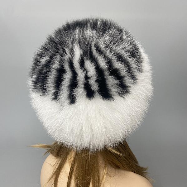 

Женская вязаная шапка из лисьего меха - Теплая эластичная шапка-бини с лоскутным дизайном, Русская зимняя меховая шапка для комфорта head 55-60cm