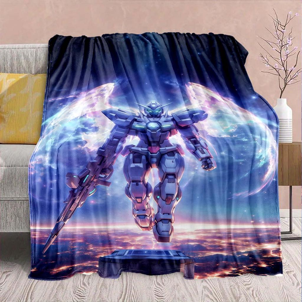 Gundam Anime Flannel Blanket - Soft Warm Perfect for Sofa, Bedding Camping Travel Office Home Decor -QJY