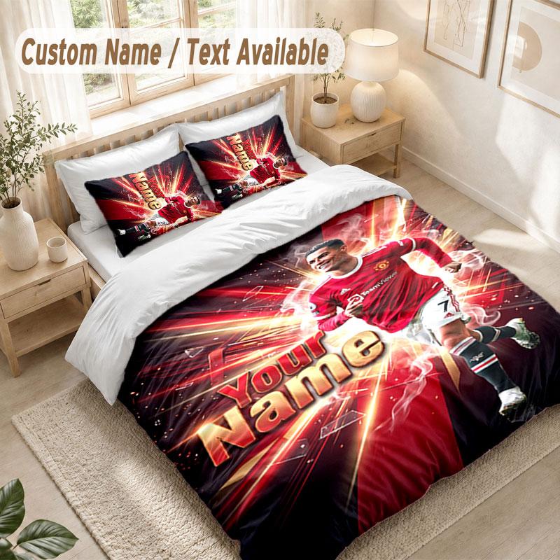 Custom Name Bedding Set 3 PiecesCristiano Ronaldo Print Duvet Cover + 2 Pillowcases Soft Bed Decor