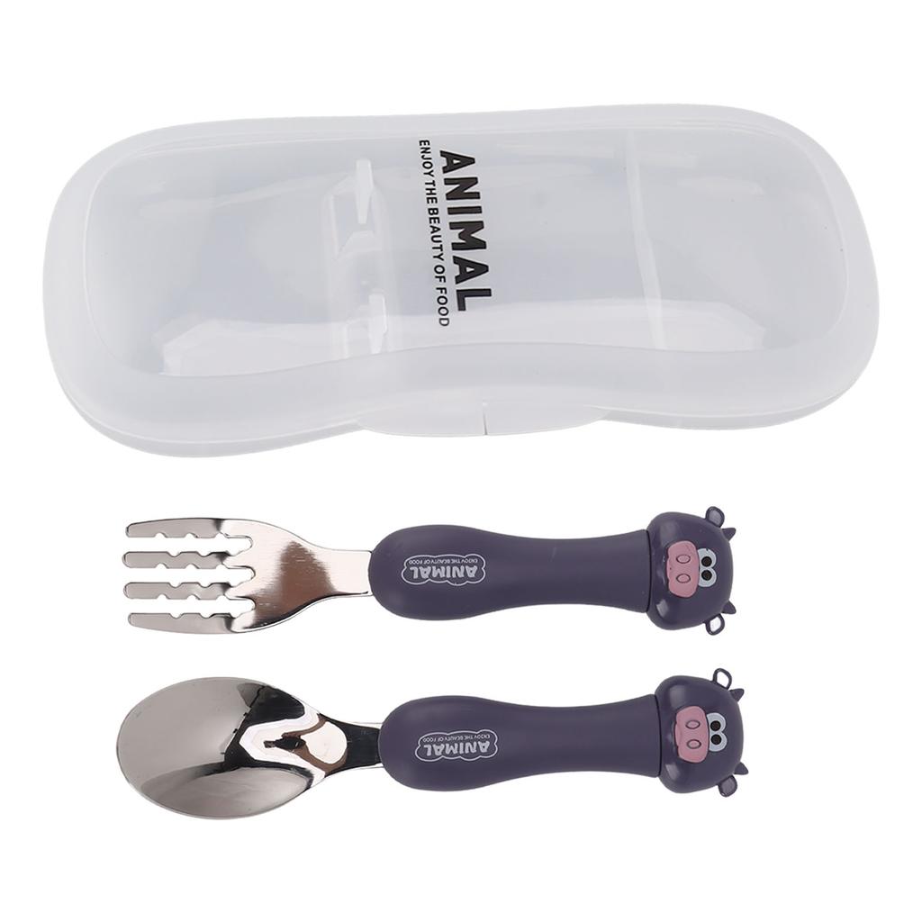 Cartoon Fork Spoon Stainless Steel Baby Feeding Training Spoons Forks Portable Children Animal