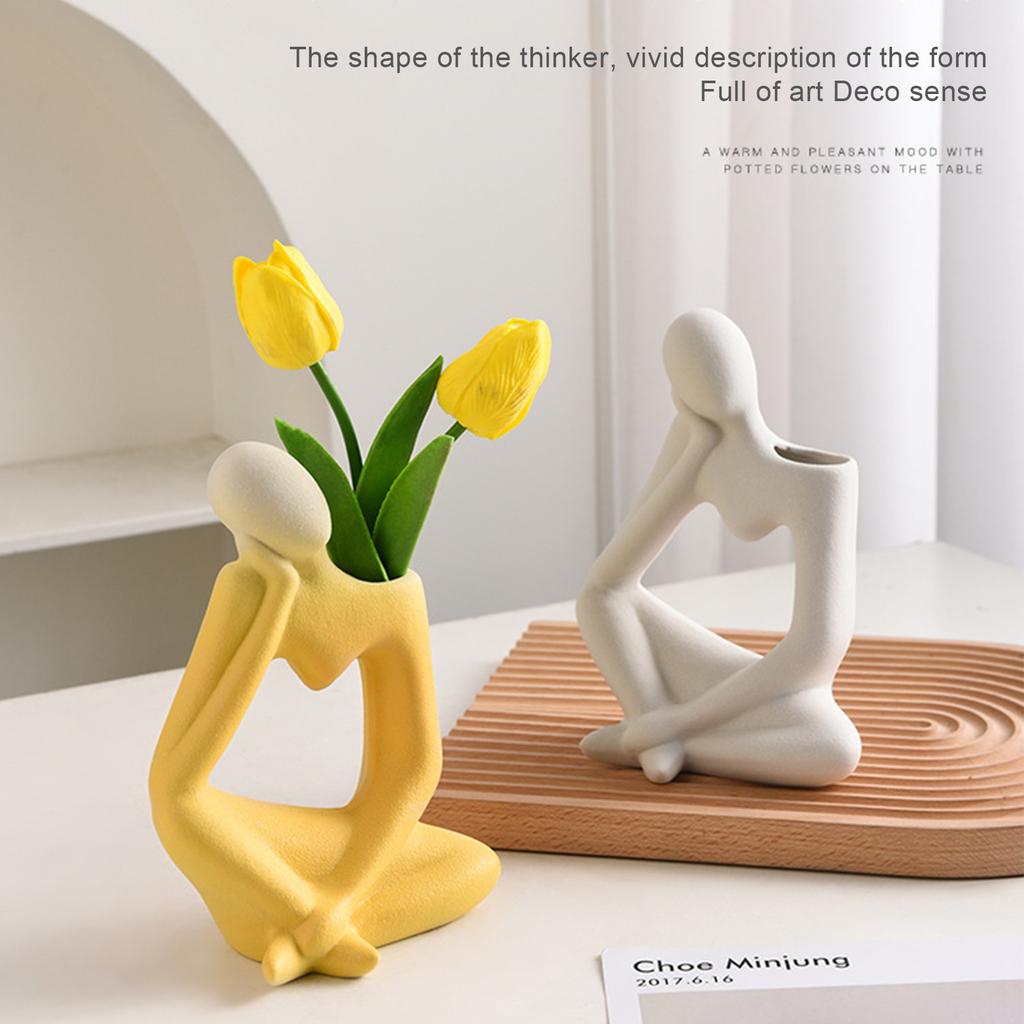 Jarrón de Cerámica Pensador Jarrón Pensador Moderno para Chimenea Dormitorio Cocina Sala de Estar Amarillo