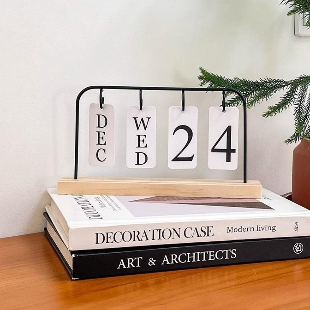Trä Skrivbords Flip-kalender Vintage Vändsidig Design Stående Kalender Datumvisning DIY Träkalender Skrivbordsdisplay