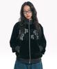 Moo Leopard Applique Velour Track Zip-Up - Black