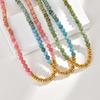 Trendy Colorful Natural Stone Necklace for Women, Stainless Steel Beads Chain Charm Necklace, Waterproof Bohemia Jewelry Gift