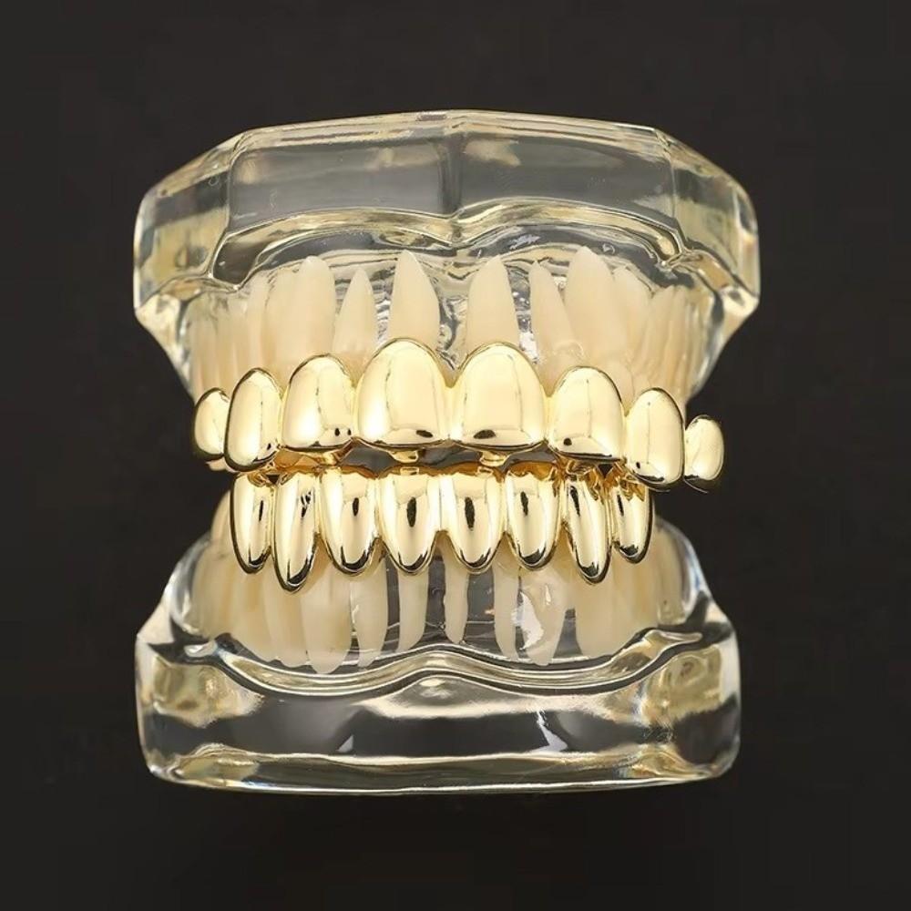 Eco-friendly Copper Teeth Grillz Caps Anti Slip Teeth Jewelry Teeth Grillz Top Bottom Set Cosplay