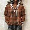 Women's Long Sleeve Pullover Hoodie with Plaid Print and Drawstring Casual Top