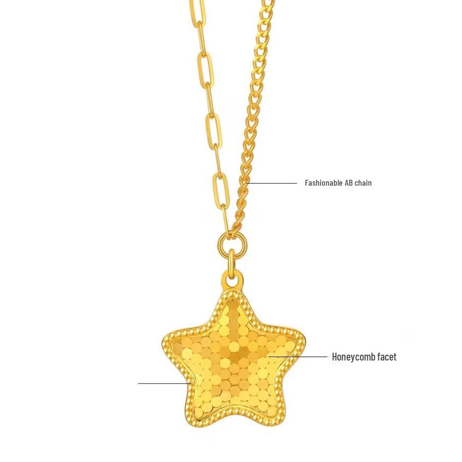 Vietnamese Xingyue Yu Ni Pendant: Gold-Plated Star Necklace with Honeycomb Cut – Perfect Valentine's Gift for Girlfriend